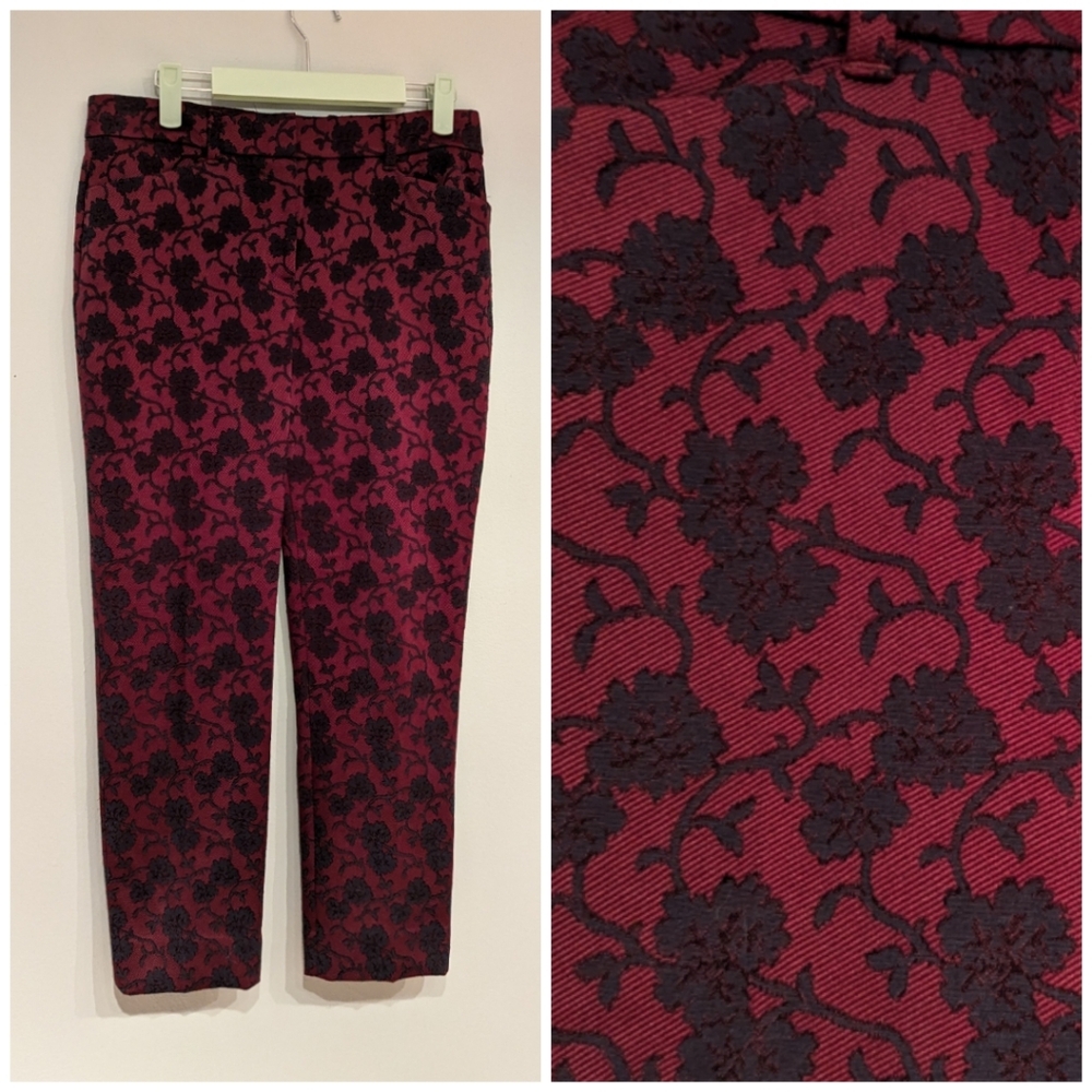 White House Black Market Ws 2Short Floral Jacquard Slim Ankle Pant Red Black 199